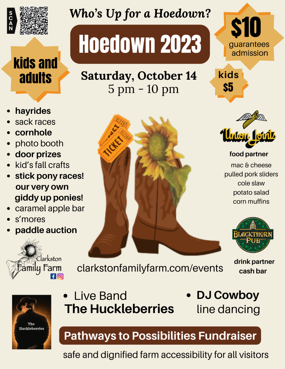 Flyer with cowboy boots,sunflowers, listing sponsors and activities